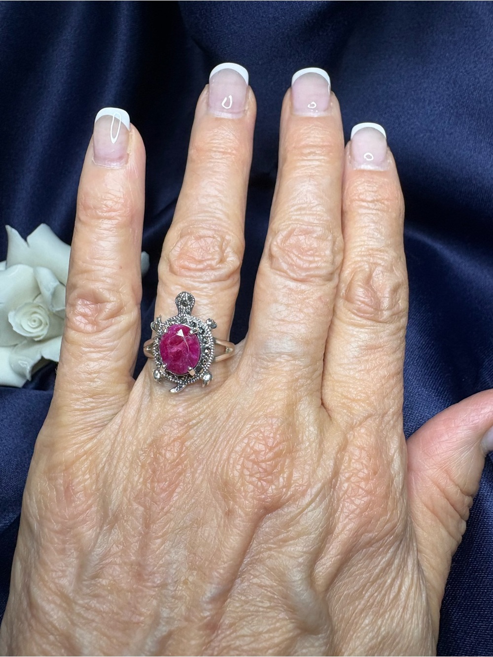 🤩Ring Turtle Sterling Silver Ruby Gemstone Marcasite Accents Split Shank Band - Picture 3 of 6